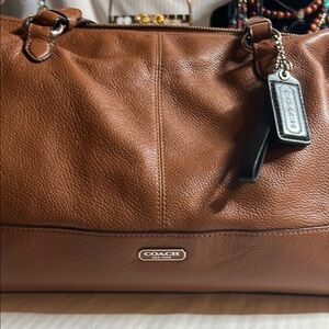 Coach Brown Leather Shoulder Bag with Silver Hardware